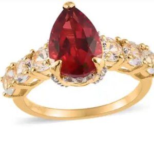 Lab Created Padparadscha Sapphire/White Topaz Ring 6.15ctw